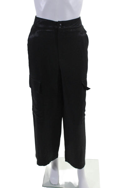 Sans Souci Womens High Waist Wide Leg Cargo Pants Black Size S