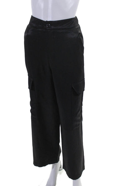 Sans Souci Womens High Waist Wide Leg Cargo Pants Black Size S