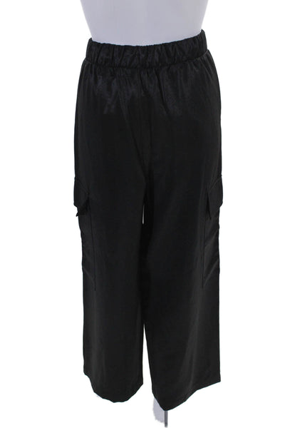 Sans Souci Womens High Waist Wide Leg Cargo Pants Black Size S