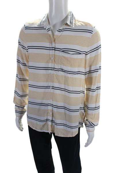 BeachLunchLounge Mens Long Sleeve Striped Collared Button Up Shirt White Large