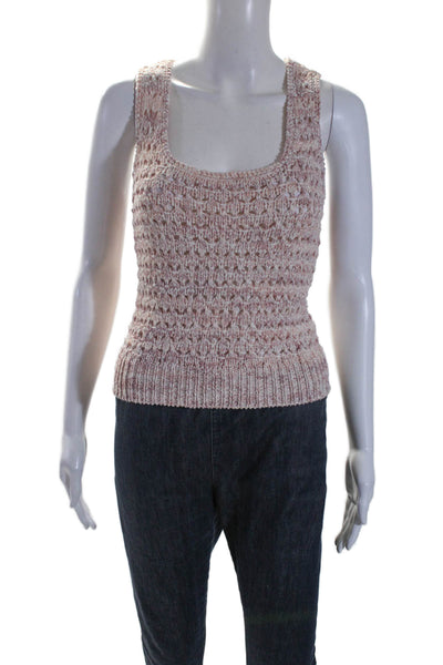 Intermix Womens Cotton Crochet Pink Scoop Neck Sleeveless Tank Top Size S