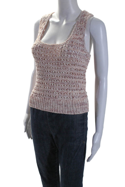 Intermix Womens Cotton Crochet Pink Scoop Neck Sleeveless Tank Top Size S