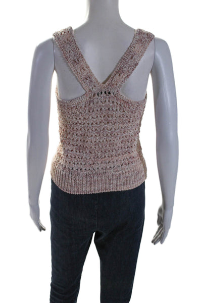 Intermix Womens Cotton Crochet Pink Scoop Neck Sleeveless Tank Top Size S