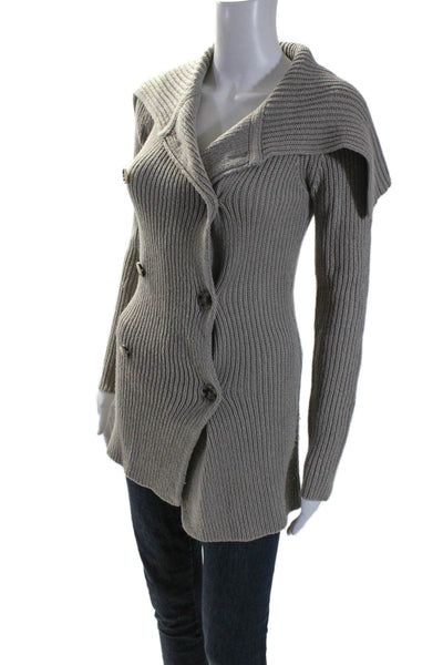 Theory Womens Wool Taupe Ribbed Knit Cowl Neck Cardigan Sweater Top Size S