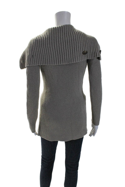 Theory Womens Wool Taupe Ribbed Knit Cowl Neck Cardigan Sweater Top Size S