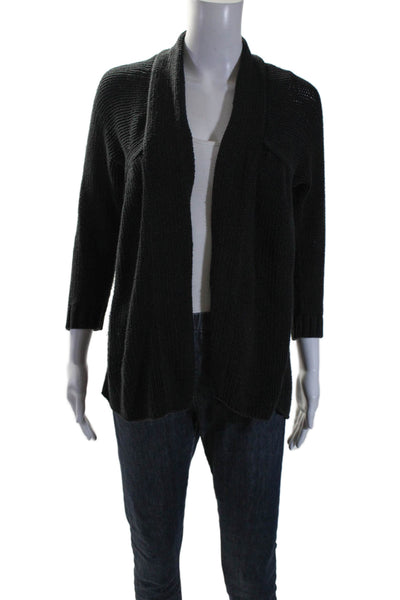 Vince Womens Cotton Blend Black Open Knit Open Front Cardigan Sweater Top Size S