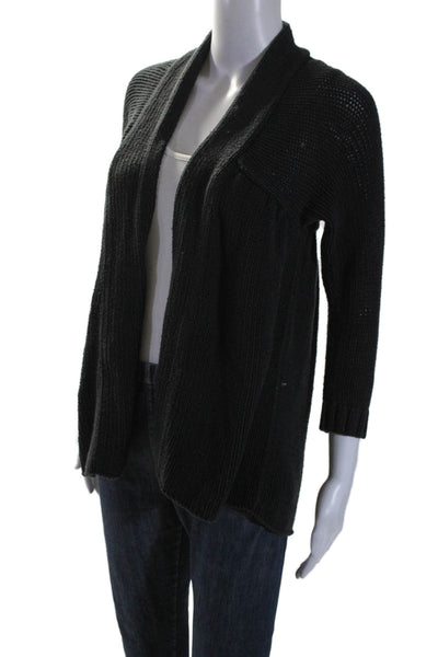 Vince Womens Cotton Blend Black Open Knit Open Front Cardigan Sweater Top Size S