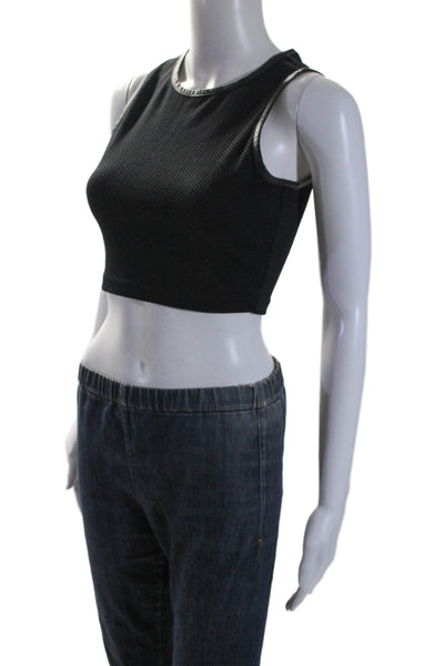 Twenty Womens Navy Blue Textured Zip Back Crew Neck Sleeveless Crop Top Size S