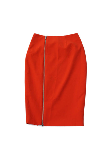 Elizabeth and James Womens Solid Orange Zip Front Lined Pencil Skirt Size 0