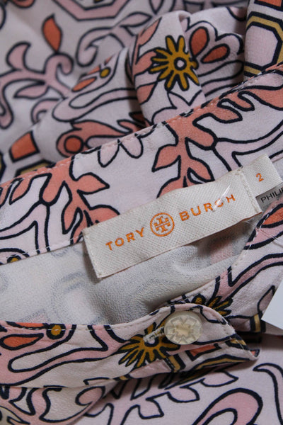 Tory Burch Womens Chiffon Floral Print Knee Length A-Line Dress Pink Size 2