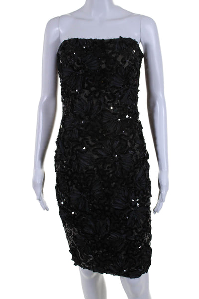 Marchesa Notte Womens Back Zip Strapless Sequin Mesh Dress Black Size 12