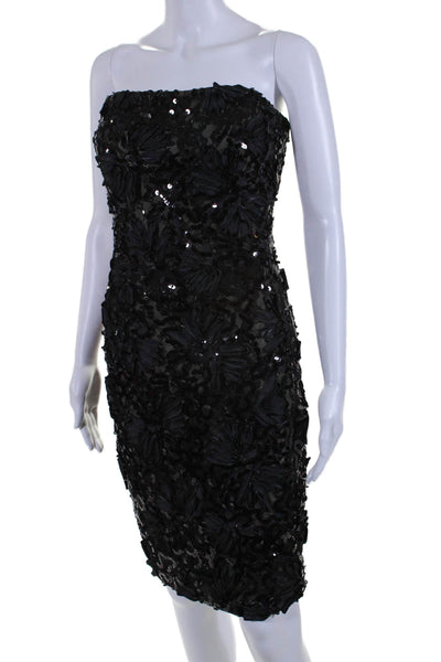 Marchesa Notte Womens Back Zip Strapless Sequin Mesh Dress Black Size 12