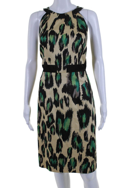 David Meister Womens Back Zip Sleeveless Leopard Print Dress Brown Cotton Size 6