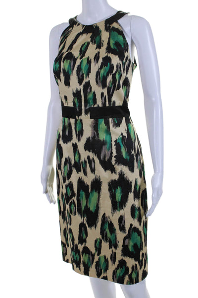 David Meister Womens Back Zip Sleeveless Leopard Print Dress Brown Cotton Size 6