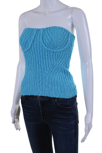 NBD Womens Cotton Textured Ribbed Sleeveless Tube Top Blouse Blue Size XS