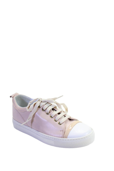 Lanvin Womens Leather Low Top Casual Lace Up Sneakers Light Pink Size 6