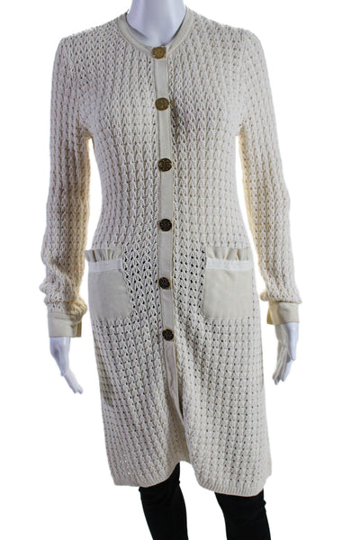 Tory Burch Womens Knit Button Down Sweater White Cotton Size Extra Small