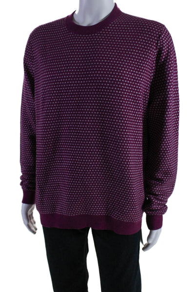 Ted Baker London Mens Crew Neck Long Sleeves Sweater Purple White Size 5