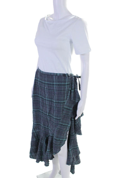 Sundance Womens Cotton Blend Plaid Tie Closure Wrap Maxi Skirt Green Size 10