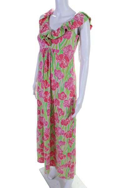 Lily Pulitzer Womens Cotton Floral Print Sleeveless Maxi Dress Pink Size XS