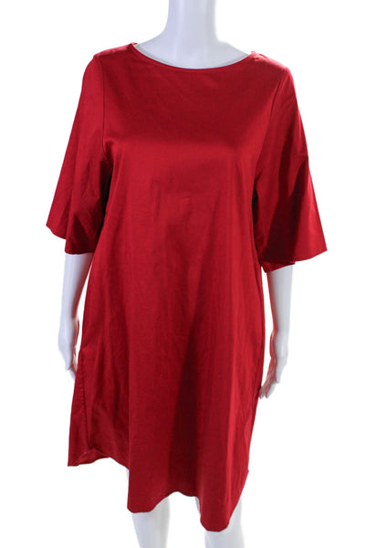 Parranochi Womens Cotton Two Pocket Round Neck Short Sleeve Dress Red Size 42