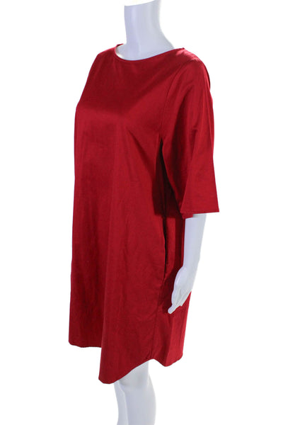 Parranochi Womens Cotton Two Pocket Round Neck Short Sleeve Dress Red Size 42