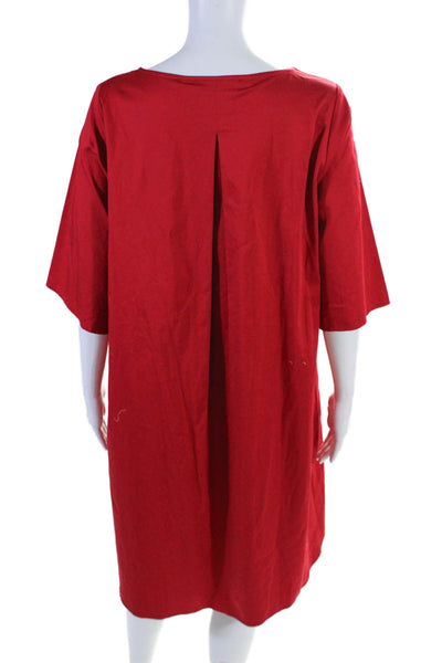 Parranochi Womens Cotton Two Pocket Round Neck Short Sleeve Dress Red Size 42