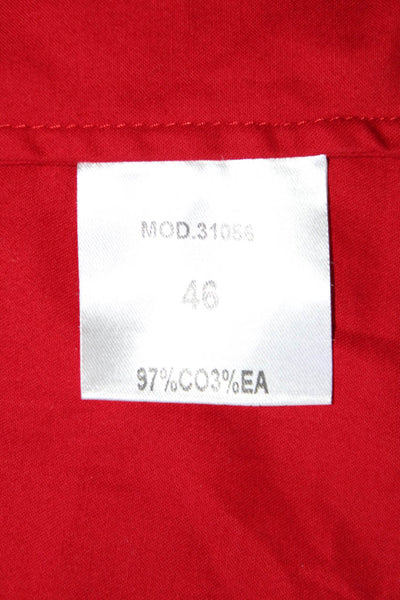 Parranochi Womens Cotton Two Pocket Round Neck Short Sleeve Dress Red Size 42