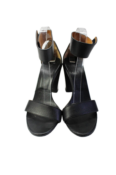 Chloe Womens Black Leather Block Heels Ankle Strap Sandals Shoes Size 10