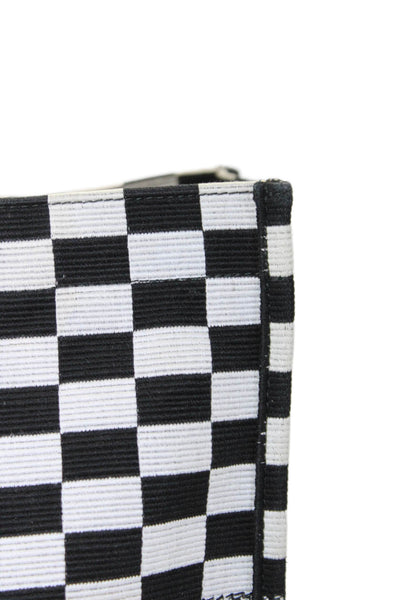 Christian Dior 2018 Womens Large Checkered Book Tote Handbag White Black Canvas