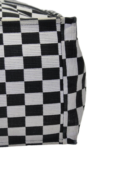 Christian Dior 2018 Womens Large Checkered Book Tote Handbag White Black Canvas