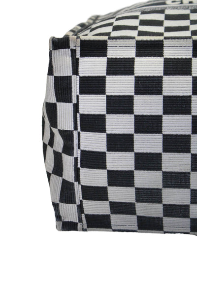 Christian Dior 2018 Womens Large Checkered Book Tote Handbag White Black Canvas