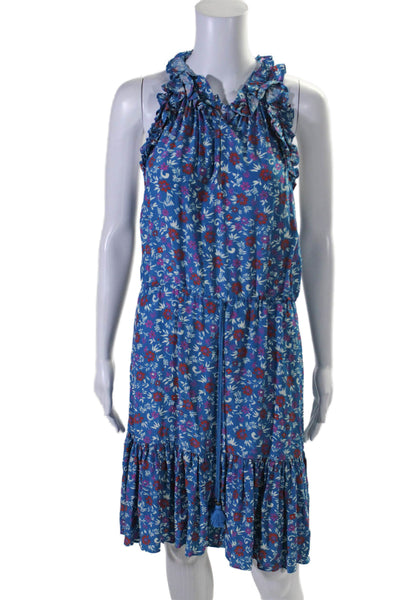 Figue Womens Sleeveles V Neck Floral Shift Dress Blue Red White Size Medium