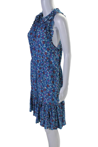 Figue Womens Sleeveles V Neck Floral Shift Dress Blue Red White Size Medium