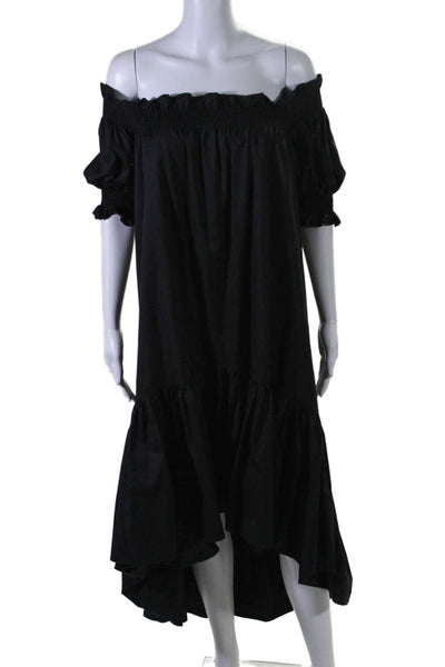 Monica Nera Womens Short Sleeve Smocked Off Shoulder Dress Black Size Medium