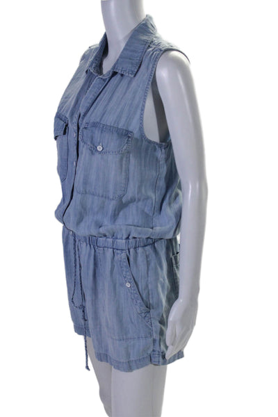 Cloth & Stone Womens Button Front Sleeveless Collared Romper Blue Size Medium