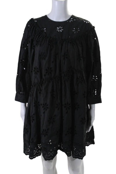 En Saison Womens Long Sleeve Back Button Tiered Dress Black Size Small