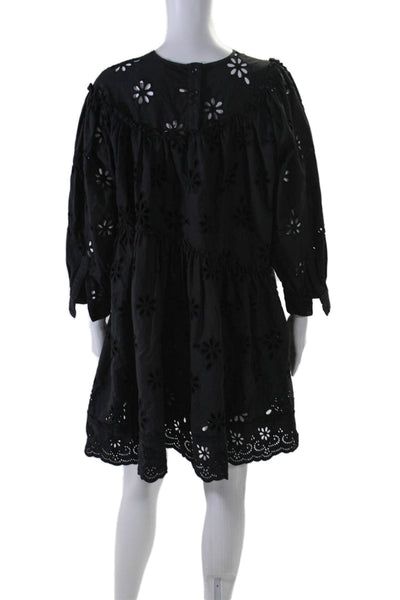 En Saison Womens Long Sleeve Back Button Tiered Dress Black Size Small