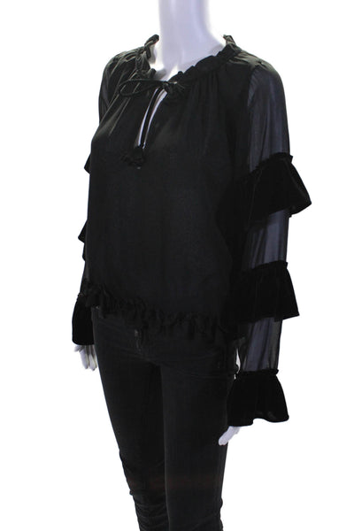 Misa Womens V Neck Long Sleeve Tiered Ruffled Blouse Black Size XS