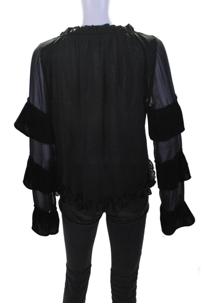 Misa Womens V Neck Long Sleeve Tiered Ruffled Blouse Black Size XS