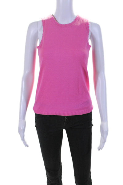 Decker & Luxe Round Neck Sleeveless Distress Ribbed Tank Pink Size S