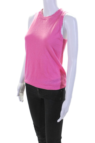 Decker & Luxe Round Neck Sleeveless Distress Ribbed Tank Pink Size S