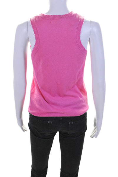 Decker & Luxe Round Neck Sleeveless Distress Ribbed Tank Pink Size S