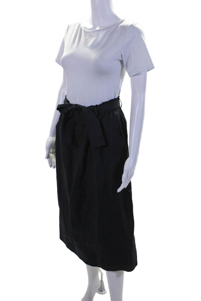 Seventy Womens Belted Full Length A Line Maxi Skirt Black Cotton Size EUR 44