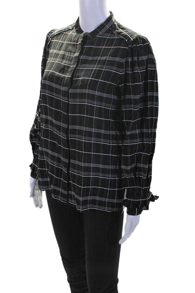 Kobi Halperin Womens Silk Blend Plaid Button Down Shirt Black White Size Small