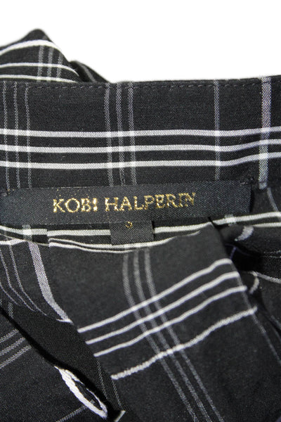 Kobi Halperin Womens Silk Blend Plaid Button Down Shirt Black White Size Small