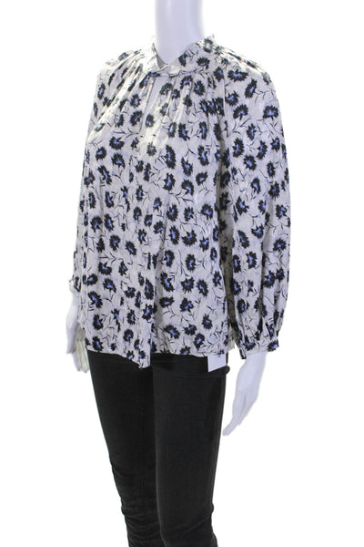 Rebecca Taylor Womens Silk Blend Floral Print Long Sleeves Blouse White Size 4