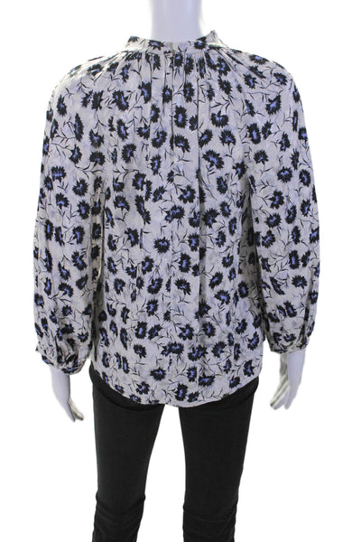 Rebecca Taylor Womens Silk Blend Floral Print Long Sleeves Blouse White Size 4