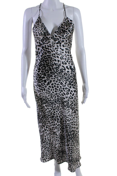 Zara Womens Animal Print Strappy Tied Sleeveless V-Neck Slip Dress White Size S