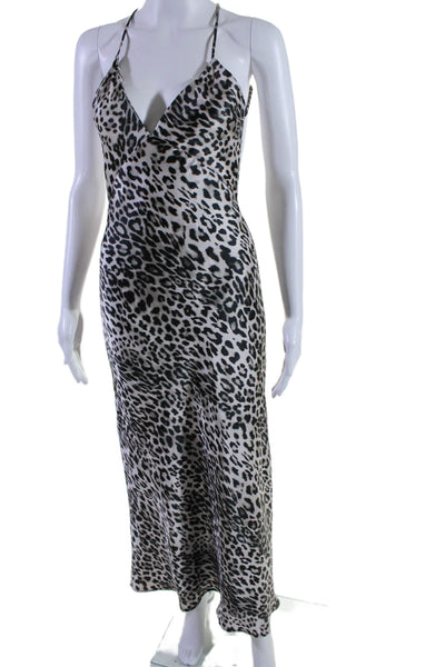 Zara Womens Animal Print Strappy Tied Sleeveless V-Neck Slip Dress White Size S